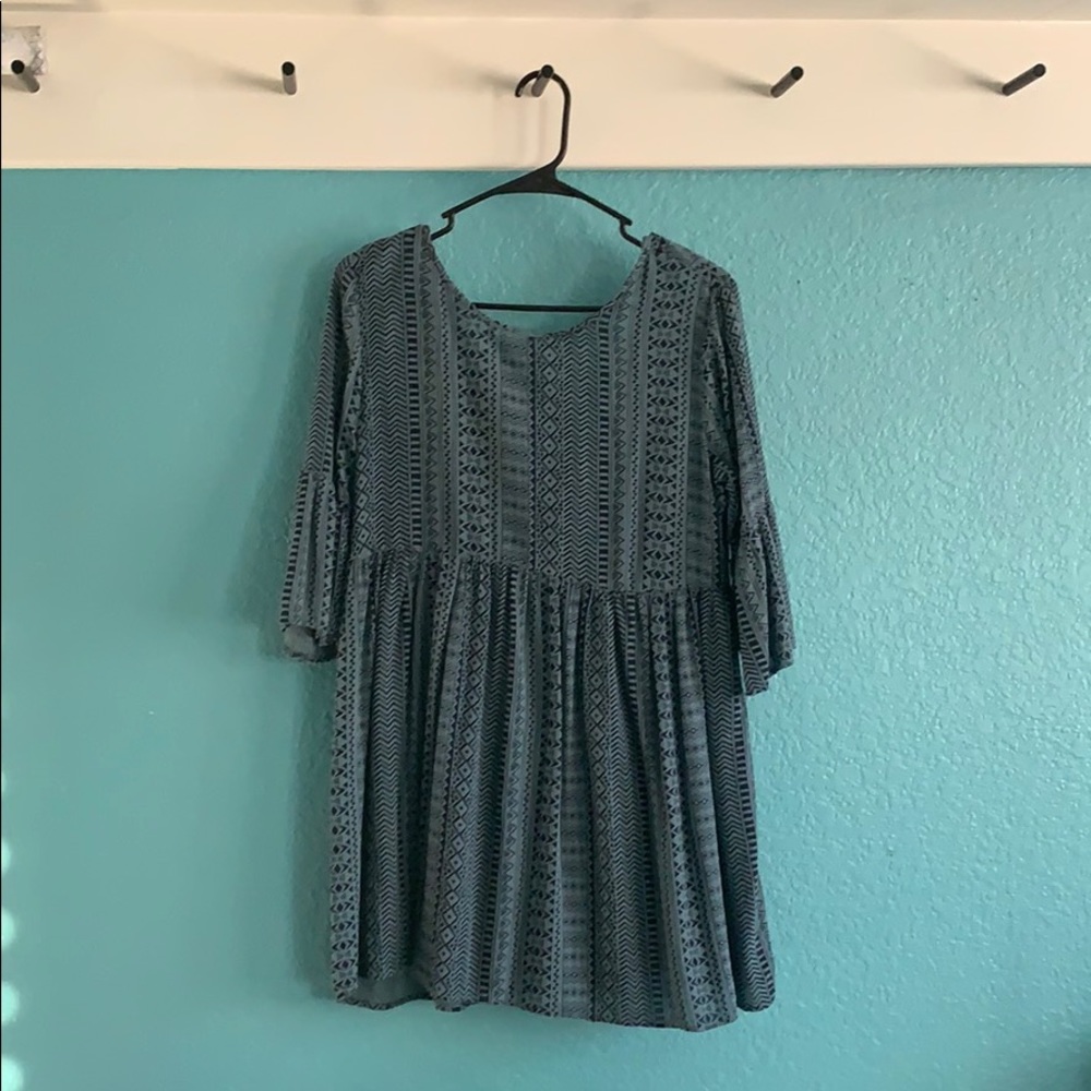 Teal Patterned Flowy Dress